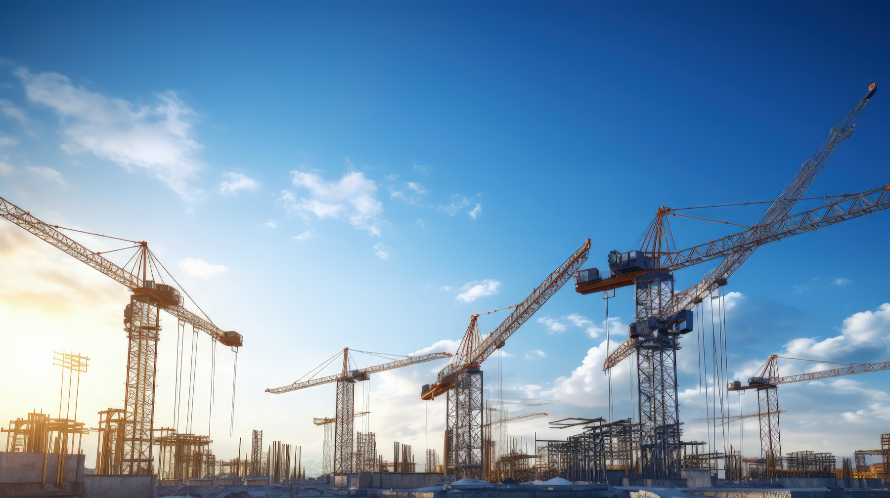Construction cranes over a development site