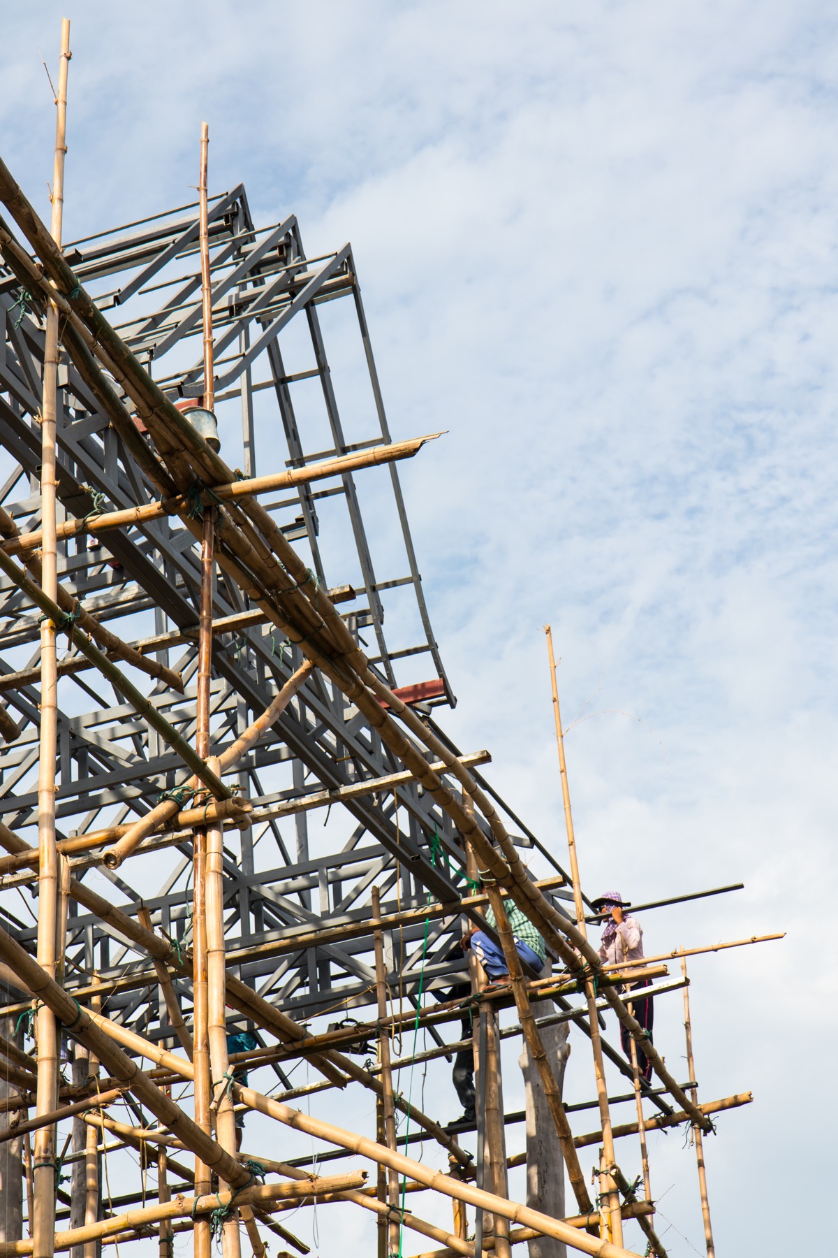 Construction frame and scaffolding under an open sky